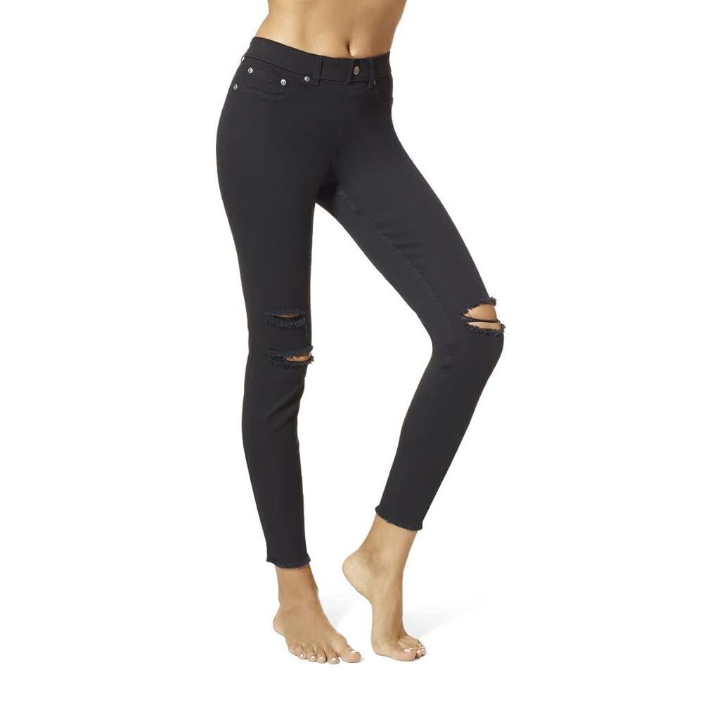 HUE Women's Ripped Knee Denim Leggings black medium